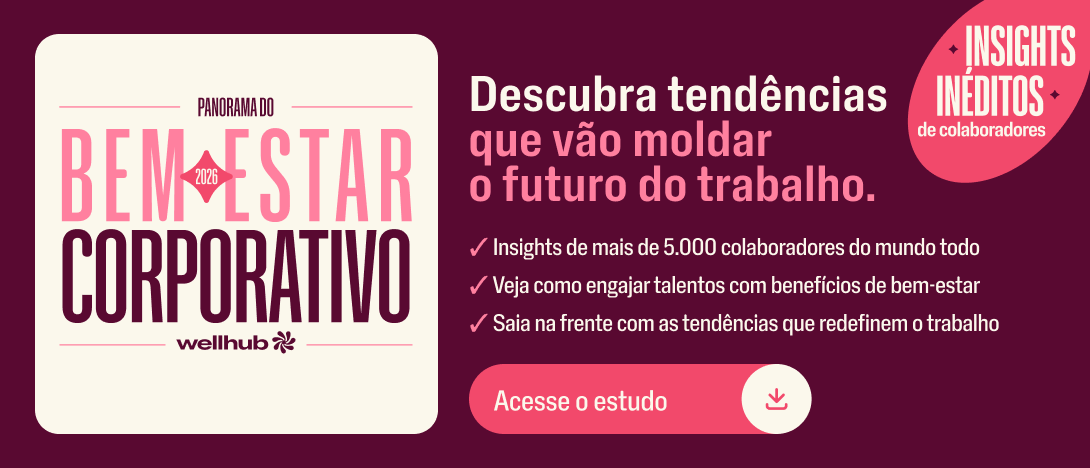 Banner do estudo “Panorama do Bem-Estar Corporativo 2026” com chamada para acessar tendências sobre o futuro do trabalho.