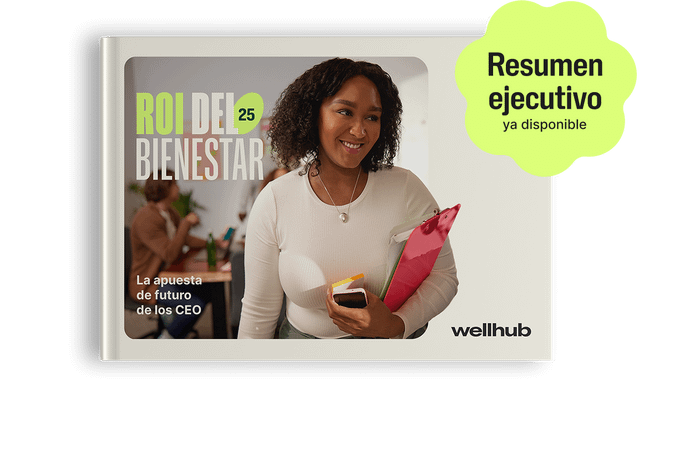 Esta es una imagen de la portada del resumen ejecutivo del informe ROI del bienestar 2025, en la que se destaca que el resumen ejecutivo ya está disponible.