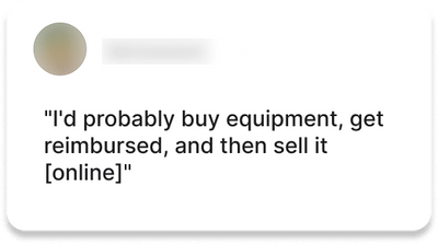 Testimonial 4: "I'd probably buy equipment, get reimbursed, and then sell it [online]"