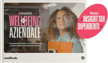 Viene mostrata l'immagine della copertina del report Lo stato dell’arte del wellbeing aziendale 2026 e si evidenzia che è disponibile con un executive summary.