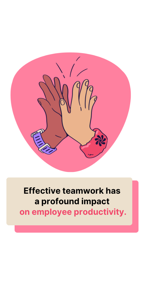 Illustration of a high five above the text: "Effective teamwork has a profound impact on employee productivity."