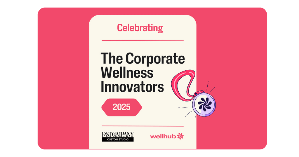 Graphic announcing "The Corporate Wellness Innovators 2025," presented by Fast Company Custom Studio and Wellhub, with a stylized medal illustration.