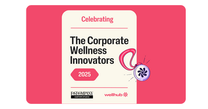 Graphic announcing "The Corporate Wellness Innovators 2025," presented by Fast Company Custom Studio and Wellhub, with a stylized medal illustration.