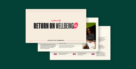 An image of the executive summary cover for the Return on Wellbeing 2025 Report is shown. 