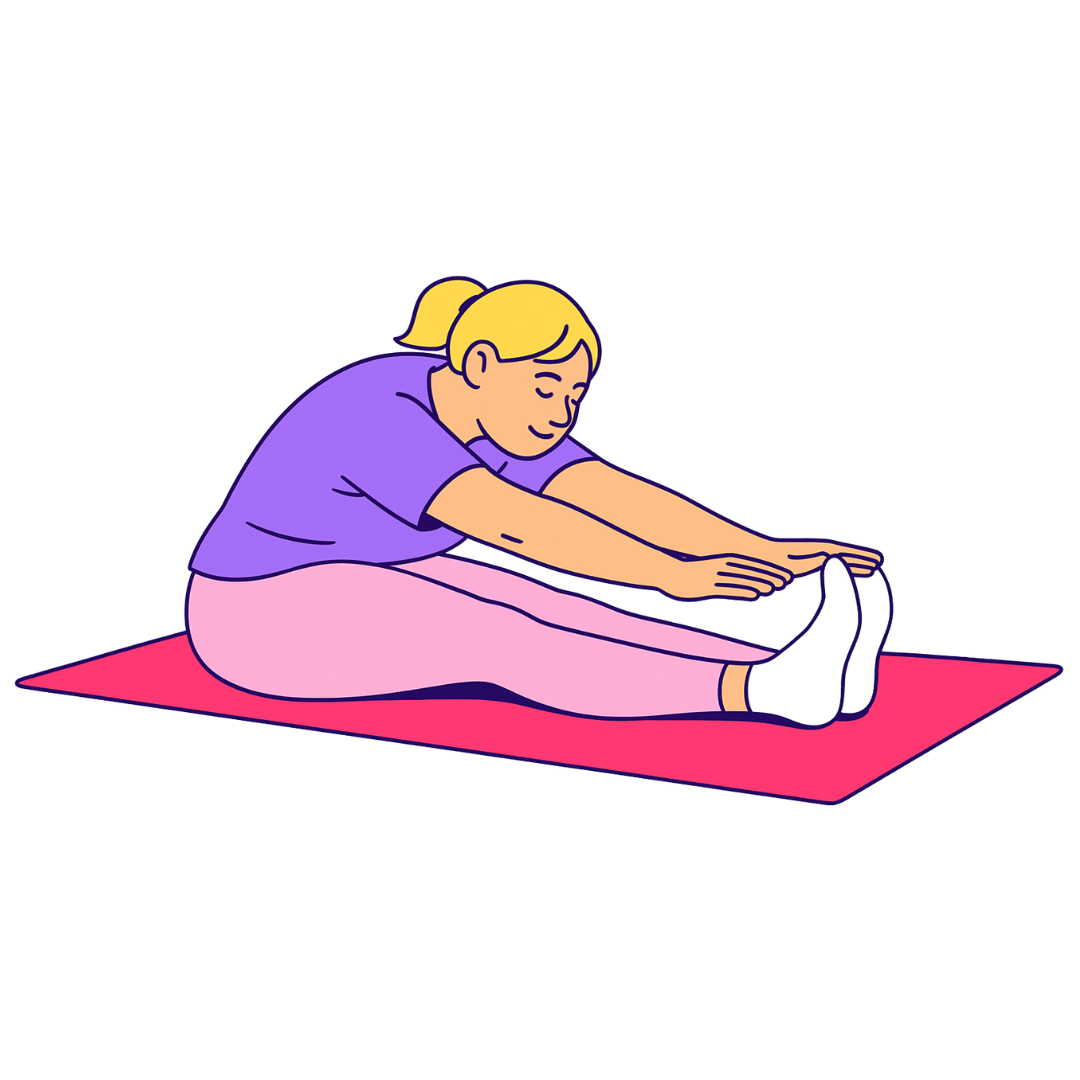 Person seated with legs extended, stretching forward to touch toes.