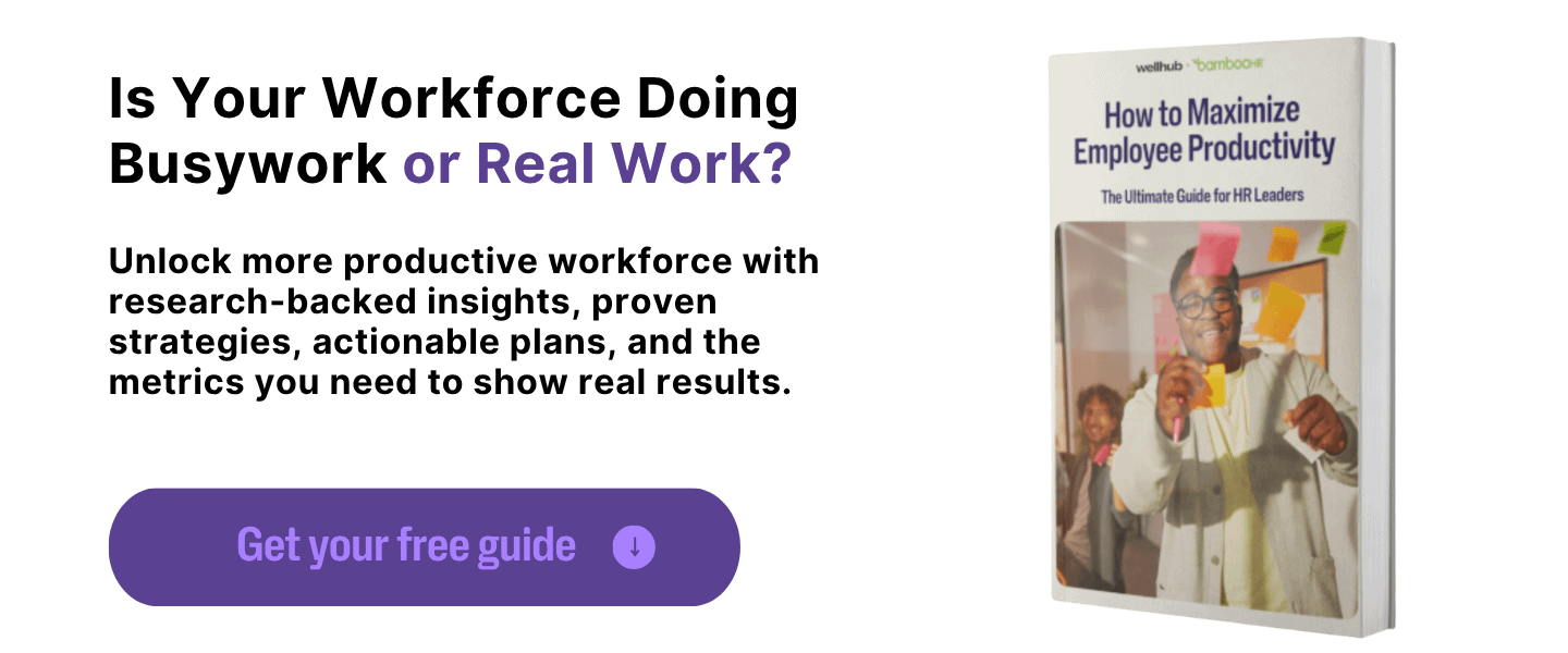 Banner for a free guide on maximizing employee productivity, featuring a smiling employee and a CTA to download.
