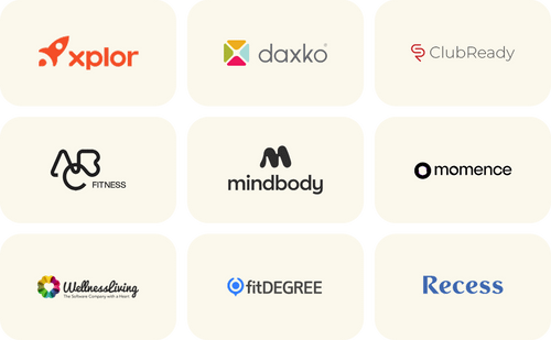 xplor, daxko, clubready,abc fitness, mindbody, momence, wellnessliving, fitdegree, recess