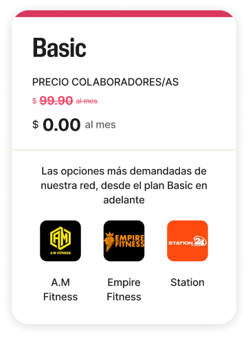 Se muestra una tarjeta de precios del plan Basic financiado por la empresa, que incluye opciones populares de bienestar. El precio habitual de $99.90 al mes aparece tachado y marcado como gratuito.