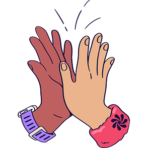 Illustration of two people with different skin tones giving a high five to celebrate success and collaboration.